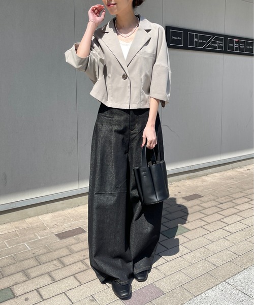 Meli rich（メリーリッチ）の「コクーン袖ショートジャケット（テーラードジャケット・レディース・アイボリー/グレイッシュベージュ・FREE）」の13枚目の写真