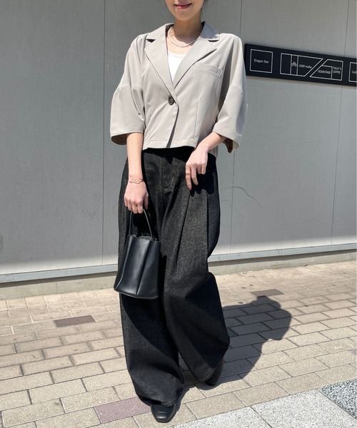 Meli rich（メリーリッチ）の「コクーン袖ショートジャケット（テーラードジャケット・レディース・アイボリー/グレイッシュベージュ・FREE）」の15枚目の写真