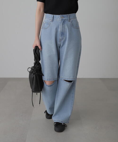 FREE'S MART（フリーズマート）の「◆[低身長サイズ/Sシリーズ]ニーオープンストレートデニム（デニムパンツ・レディース・ブルー系その他3/ブラック系その他・MEDIUM/SMALL/X-SMALL）」の2枚目の写真