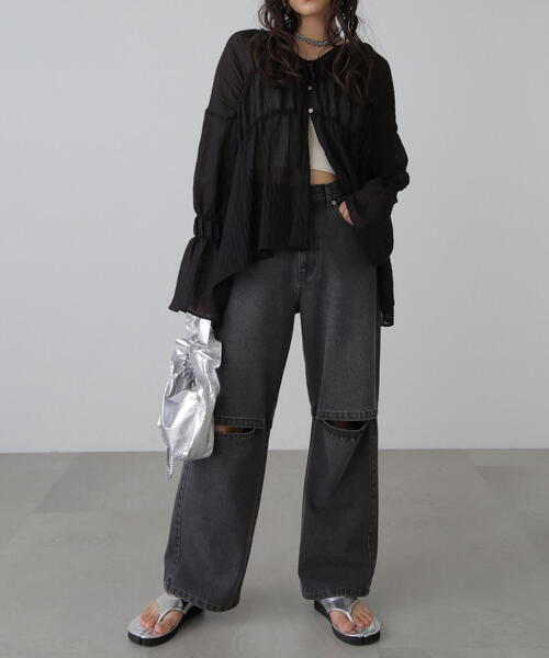 FREE'S MART（フリーズマート）の「◆[低身長サイズ/Sシリーズ]ニーオープンストレートデニム（デニムパンツ・レディース・ブルー系その他3/ブラック系その他・MEDIUM/SMALL/X-SMALL）」の17枚目の写真