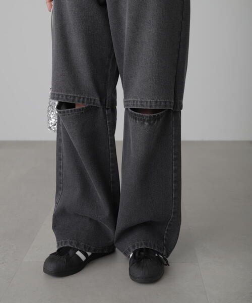 FREE'S MART（フリーズマート）の「◆[低身長サイズ/Sシリーズ]ニーオープンストレートデニム（デニムパンツ・レディース・ブルー系その他3/ブラック系その他・MEDIUM/SMALL/X-SMALL）」の14枚目の写真