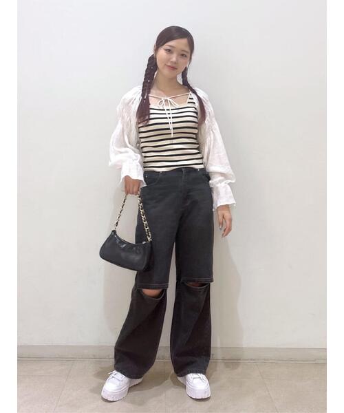 FREE'S MART（フリーズマート）の「◆[低身長サイズ/Sシリーズ]ニーオープンストレートデニム（デニムパンツ・レディース・ブルー系その他3/ブラック系その他・MEDIUM/SMALL/X-SMALL）」の5枚目の写真