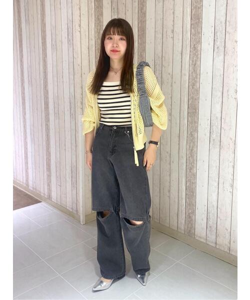 FREE'S MART（フリーズマート）の「◆[低身長サイズ/Sシリーズ]ニーオープンストレートデニム（デニムパンツ・レディース・ブルー系その他3/ブラック系その他・MEDIUM/SMALL/X-SMALL）」の6枚目の写真