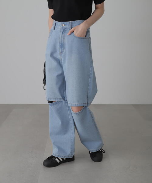 FREE'S MART（フリーズマート）の「◆[低身長サイズ/Sシリーズ]ニーオープンストレートデニム（デニムパンツ・レディース・ブルー系その他3/ブラック系その他・MEDIUM/SMALL/X-SMALL）」の8枚目の写真