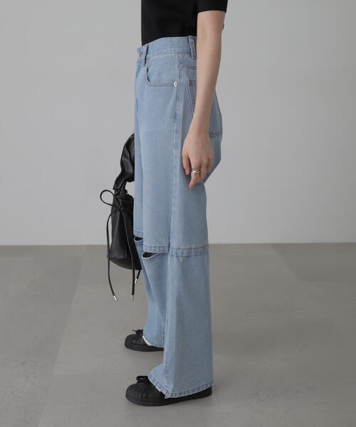 FREE'S MART（フリーズマート）の「◆[低身長サイズ/Sシリーズ]ニーオープンストレートデニム（デニムパンツ・レディース・ブルー系その他3/ブラック系その他・MEDIUM/SMALL/X-SMALL）」の10枚目の写真