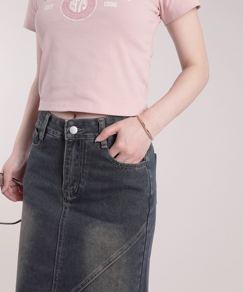 HOOK(フック)の「【HOOK】for girls 斜め切り替えAラインウォッシュデニムスカート(デニムスカート・レディース・ブルー・S/L/M)」の11枚目の写真