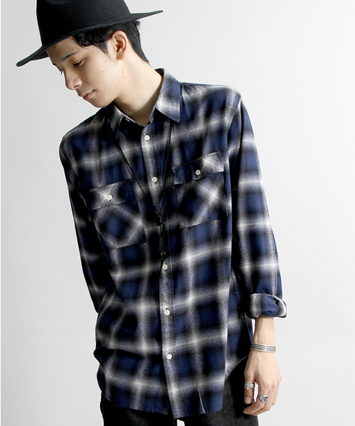 WEGO（ウィゴー）の「WEGO/オンブレチェックレギュラーシャツ（シャツ/ブラウス・メンズ・レッド系その他/ブラック系その他/ブルー系その他・MEDIUM/LARGE）」の3枚目の写真