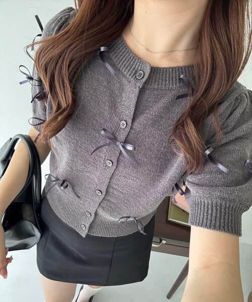 セール】リボンいっぱいニットカーディガン（カーディガン/ボレロ