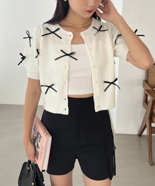 セール】リボンいっぱいニットカーディガン（カーディガン/ボレロ