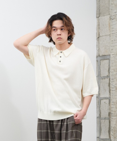 WHIMSIC（ウィムジック）の「【UNISEX】ファインニットショートスリーブポロシャツ（ポロシャツ・メンズ・ホワイト/ブラック/ミント/オレンジ・FREE）」の2枚目の写真