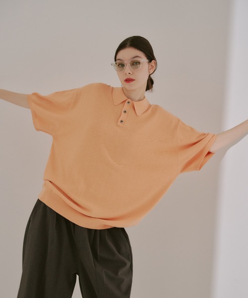 WHIMSIC（ウィムジック）の「【UNISEX】ファインニットショートスリーブポロシャツ（ポロシャツ・メンズ・ホワイト/ブラック/ミント/オレンジ・FREE）」の4枚目の写真