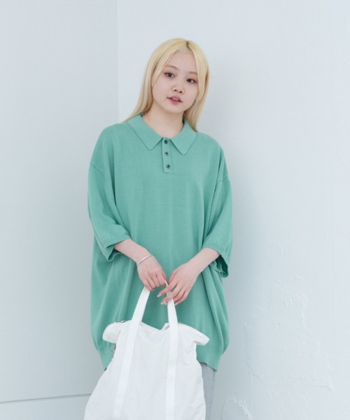 WHIMSIC（ウィムジック）の「【UNISEX】ファインニットショートスリーブポロシャツ（ポロシャツ・メンズ・ホワイト/ブラック/ミント/オレンジ・FREE）」の3枚目の写真