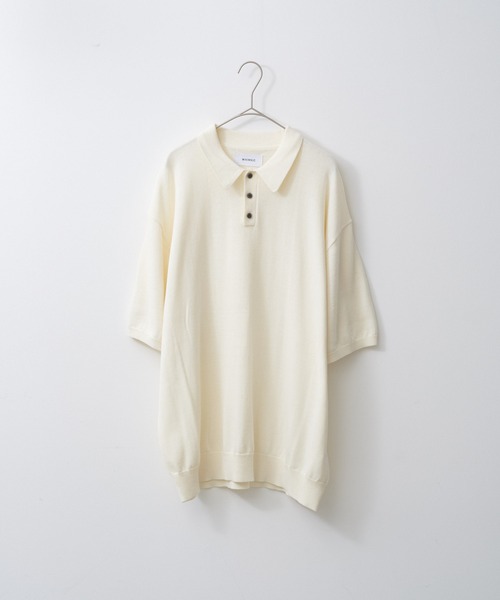 WHIMSIC（ウィムジック）の「【UNISEX】ファインニットショートスリーブポロシャツ（ポロシャツ・メンズ・ホワイト/ブラック/ミント/オレンジ・FREE）」の5枚目の写真