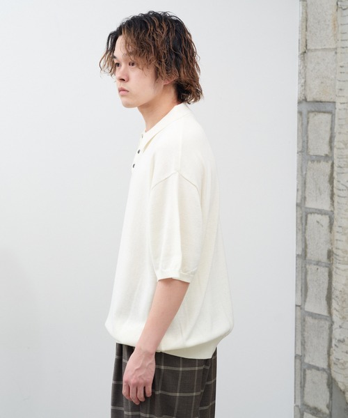 WHIMSIC（ウィムジック）の「【UNISEX】ファインニットショートスリーブポロシャツ（ポロシャツ・メンズ・ホワイト/ブラック/ミント/オレンジ・FREE）」の13枚目の写真