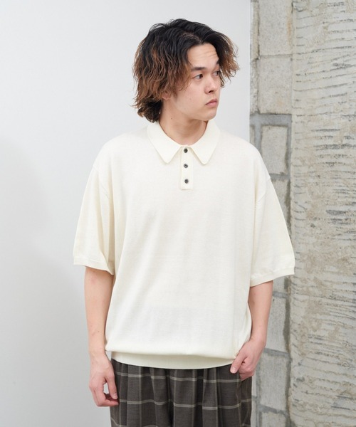 WHIMSIC（ウィムジック）の「【UNISEX】ファインニットショートスリーブポロシャツ（ポロシャツ・メンズ・ホワイト/ブラック/ミント/オレンジ・FREE）」の12枚目の写真