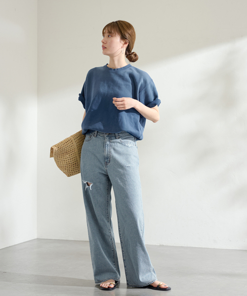 FRAMeWORK（フレームワーク）の「DENIM DELIGHT デニムワイドジーンズ ダメージ（デニムパンツ・レディース・ブルー・SMALL/MEDIUM）」の9枚目の写真