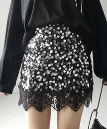 ※※【 インパン裏地付 】レースドッキングスパングルミニスカート ／ lace docking spangle mini skirt