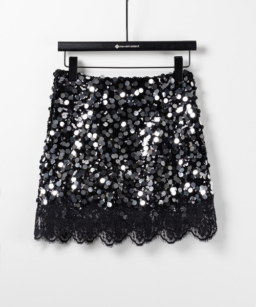 me+em select(ミームセレクト)の「※※【 インパン裏地付 】レースドッキングスパングルミニスカート / lace docking spangle mini skirt(スカート・レディース・シルバー/ブラック・MEDIUM/SMALL)」の7枚目の写真
