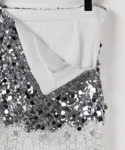 me+em select(ミームセレクト)の「※※【 インパン裏地付 】レースドッキングスパングルミニスカート / lace docking spangle mini skirt(スカート・レディース・シルバー/ブラック・MEDIUM/SMALL)」の10枚目の写真