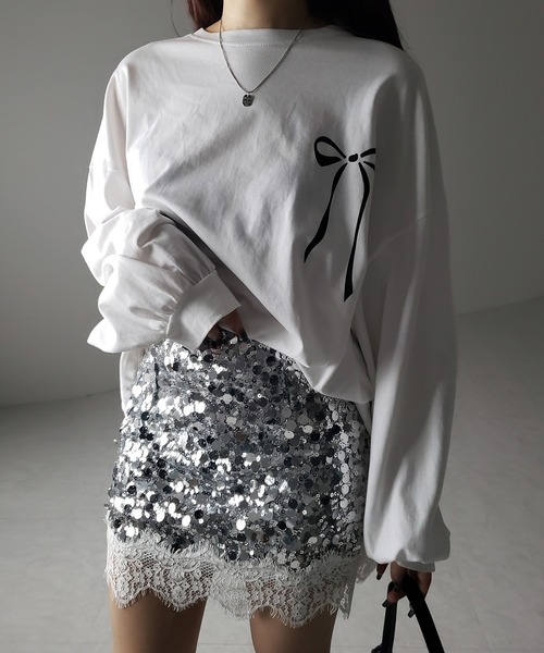 me+em select(ミームセレクト)の「※※【 インパン裏地付 】レースドッキングスパングルミニスカート / lace docking spangle mini skirt(スカート・レディース・シルバー/ブラック・MEDIUM/SMALL)」の22枚目の写真