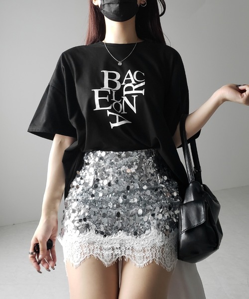 me+em select(ミームセレクト)の「※※【 インパン裏地付 】レースドッキングスパングルミニスカート / lace docking spangle mini skirt(スカート・レディース・シルバー/ブラック・MEDIUM/SMALL)」の14枚目の写真