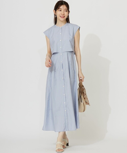 ANY SIS（エニィスィス）の「【洗える】クロップドシャツ ワンピース（シャツワンピース・レディース・ダルブルー系/スカイブルー系1・3/2/1）」の3枚目の写真