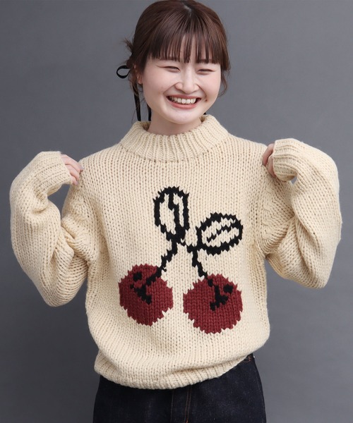 peu pres（プープレ）の「インターシャ チェリーニット（ニット/セーター・レディース・アイボリー/ブラック・FREE）」の5枚目の写真