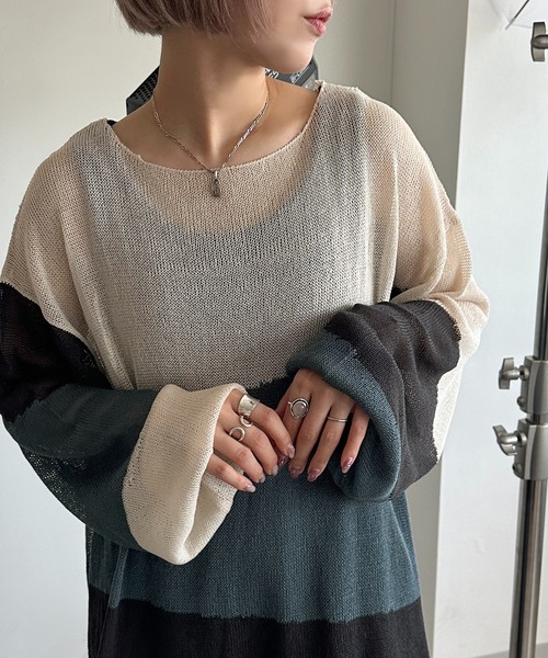 apres jour mignon（アプレジュールミニョン）の「3カラーシアーニット【ZOZOTOWN限定アイテム】（ニット/セーター・レディース・アイボリー/オフホワイト/グレー・X-LARGE/フリー）」の3枚目の写真