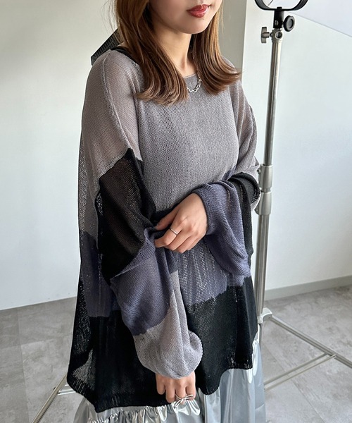 apres jour mignon（アプレジュールミニョン）の「3カラーシアーニット【ZOZOTOWN限定アイテム】（ニット/セーター・レディース・アイボリー/オフホワイト/グレー・X-LARGE/フリー）」の16枚目の写真