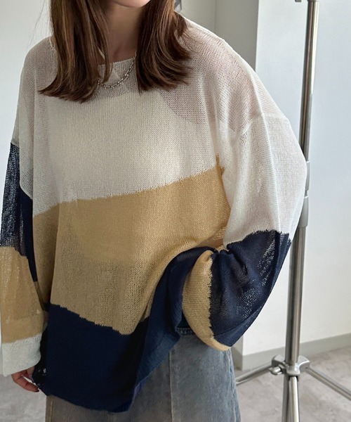 apres jour mignon（アプレジュールミニョン）の「3カラーシアーニット【ZOZOTOWN限定アイテム】（ニット/セーター・レディース・アイボリー/オフホワイト/グレー・X-LARGE/フリー）」の11枚目の写真