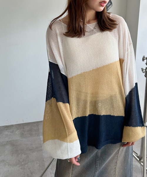apres jour mignon（アプレジュールミニョン）の「3カラーシアーニット【ZOZOTOWN限定アイテム】（ニット/セーター・レディース・アイボリー/オフホワイト/グレー・X-LARGE/フリー）」の10枚目の写真