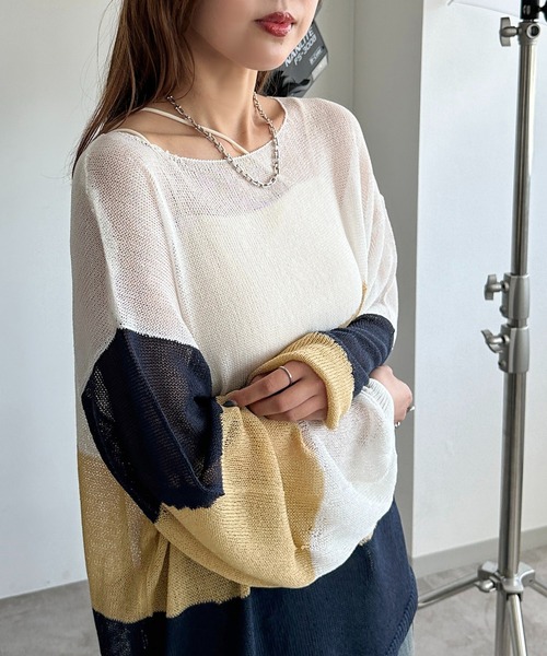 apres jour mignon（アプレジュールミニョン）の「3カラーシアーニット【ZOZOTOWN限定アイテム】（ニット/セーター・レディース・アイボリー/オフホワイト/グレー・X-LARGE/フリー）」の9枚目の写真