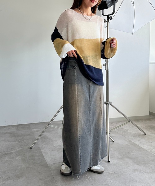 apres jour mignon（アプレジュールミニョン）の「3カラーシアーニット【ZOZOTOWN限定アイテム】（ニット/セーター・レディース・アイボリー/オフホワイト/グレー・X-LARGE/フリー）」の7枚目の写真