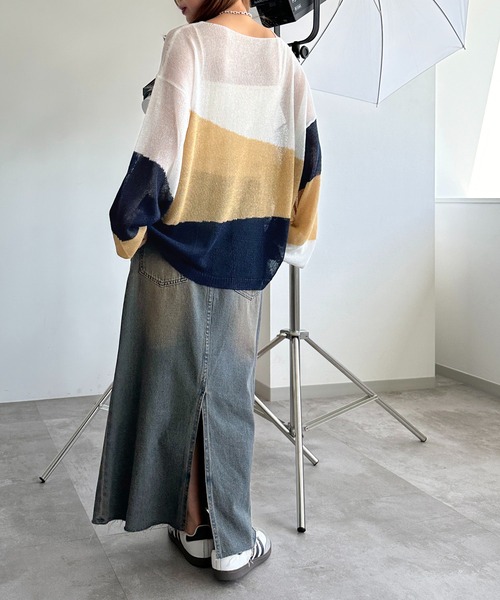 apres jour mignon（アプレジュールミニョン）の「3カラーシアーニット【ZOZOTOWN限定アイテム】（ニット/セーター・レディース・アイボリー/オフホワイト/グレー・X-LARGE/フリー）」の5枚目の写真