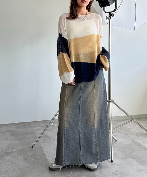 apres jour mignon（アプレジュールミニョン）の「3カラーシアーニット【ZOZOTOWN限定アイテム】（ニット/セーター・レディース・アイボリー/オフホワイト/グレー・X-LARGE/フリー）」の6枚目の写真
