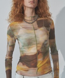 ニュアンス柄シアーロングスリーブトップス