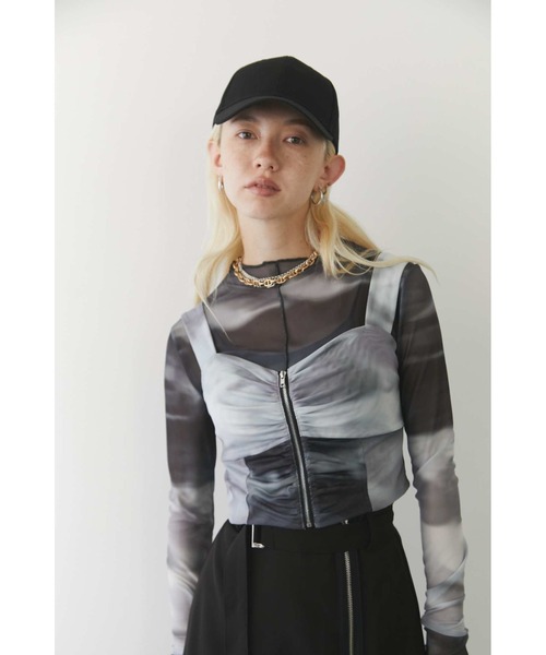 Solace（ソレイス）の「ニュアンス柄シアーロングスリーブトップス（Tシャツ/カットソー・レディース・ベージュ/オレンジ/ブラック/ネイビー/イエロー・FREE）」の22枚目の写真