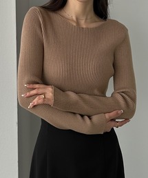 厚手ボートネック長袖リブニット