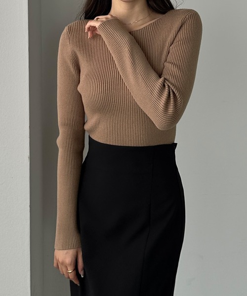 セール】厚手ボートネック長袖リブニット（ニット/セーター）｜Louere