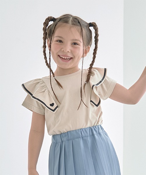 MYLAN(マイラン) 半袖カットソー サイズF レディース美品  - ライトグリーン フリル プティプラ】GIRLS半袖T(80cm エメラルド グリーン): キッズ