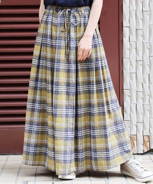 チチカカ（チチカカ）の「起毛コットンチェックスカート【大きいサイズ】（スカート・レディース・グリーン/イエロー/ネイビー・3L）」の3枚目の写真