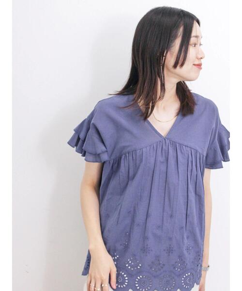 セール】【Made in India】裾スカラップレースブラウス（シャツ