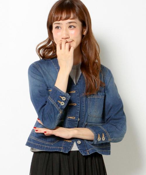 Another Edition（アナザーエディション）の「■デニムノーカラーカバーオール/AEBC DNM NO/COL COVERALL◆（デニムジャケット・レディース・ターコイズブルー/コバルトブルー・フリー）」の2枚目の写真