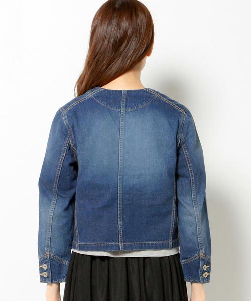 Another Edition（アナザーエディション）の「■デニムノーカラーカバーオール/AEBC DNM NO/COL COVERALL◆（デニムジャケット・レディース・ターコイズブルー/コバルトブルー・フリー）」の4枚目の写真