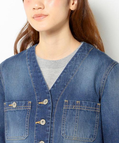 Another Edition（アナザーエディション）の「■デニムノーカラーカバーオール/AEBC DNM NO/COL COVERALL◆（デニムジャケット・レディース・ターコイズブルー/コバルトブルー・フリー）」の7枚目の写真