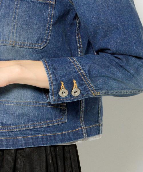 Another Edition（アナザーエディション）の「■デニムノーカラーカバーオール/AEBC DNM NO/COL COVERALL◆（デニムジャケット・レディース・ターコイズブルー/コバルトブルー・フリー）」の17枚目の写真