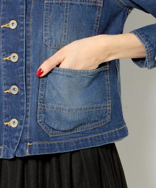 Another Edition（アナザーエディション）の「■デニムノーカラーカバーオール/AEBC DNM NO/COL COVERALL◆（デニムジャケット・レディース・ターコイズブルー/コバルトブルー・フリー）」の18枚目の写真