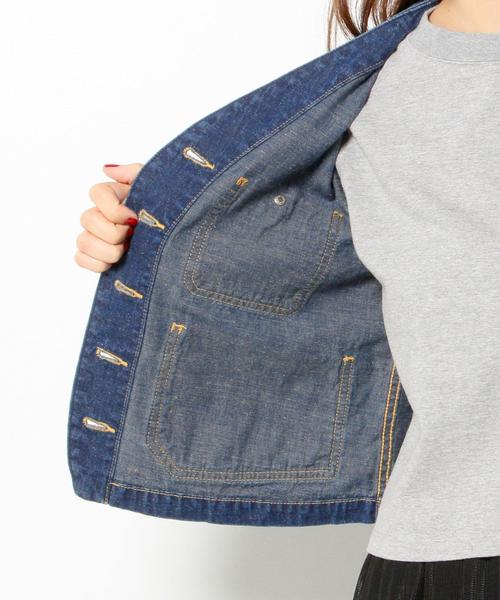 Another Edition（アナザーエディション）の「■デニムノーカラーカバーオール/AEBC DNM NO/COL COVERALL◆（デニムジャケット・レディース・ターコイズブルー/コバルトブルー・フリー）」の10枚目の写真