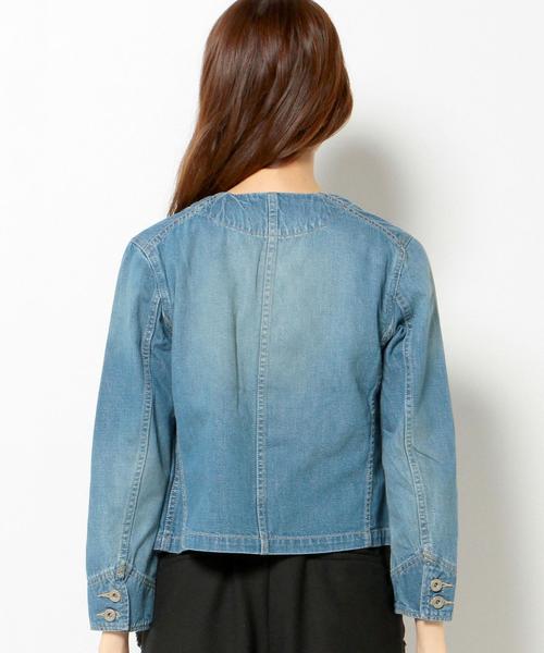 Another Edition（アナザーエディション）の「■デニムノーカラーカバーオール/AEBC DNM NO/COL COVERALL◆（デニムジャケット・レディース・ターコイズブルー/コバルトブルー・フリー）」の14枚目の写真