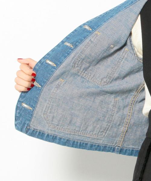 Another Edition（アナザーエディション）の「■デニムノーカラーカバーオール/AEBC DNM NO/COL COVERALL◆（デニムジャケット・レディース・ターコイズブルー/コバルトブルー・フリー）」の15枚目の写真